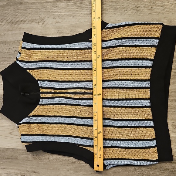 Zara Sleeveless Zip Neck Sweater Vest - Black, Tan & Light Blue sz Medium - Picture 7 of 9